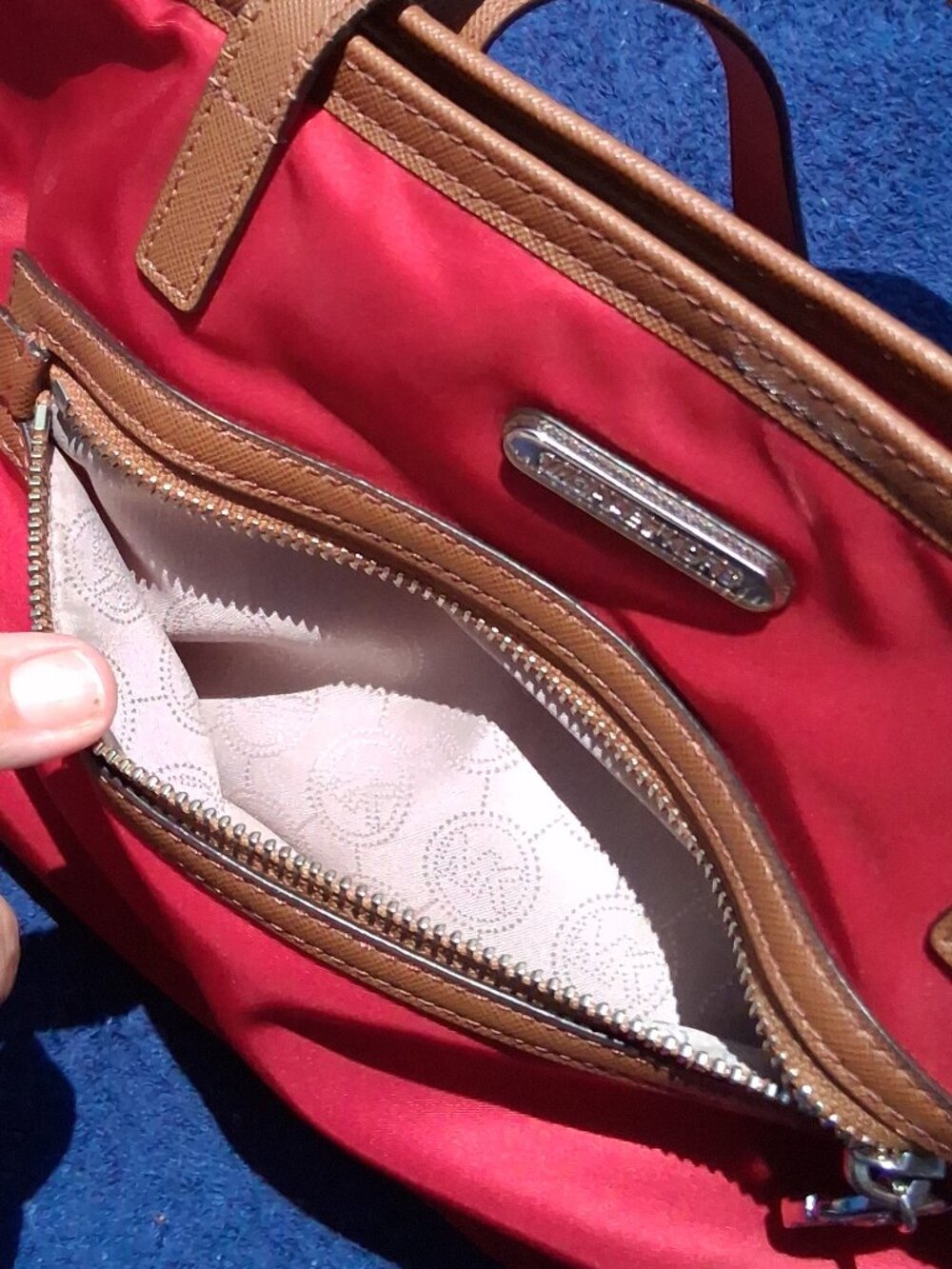 Michael Kors Red Nylon Tote with Tan Saffiano Leather Trim — Style 30T2SKPT1C - Picture 2 of 16